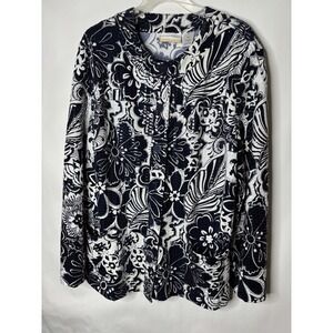 Alfred Dunner Women's Sz18 wide blazer Black & white flower shiny long sleeve